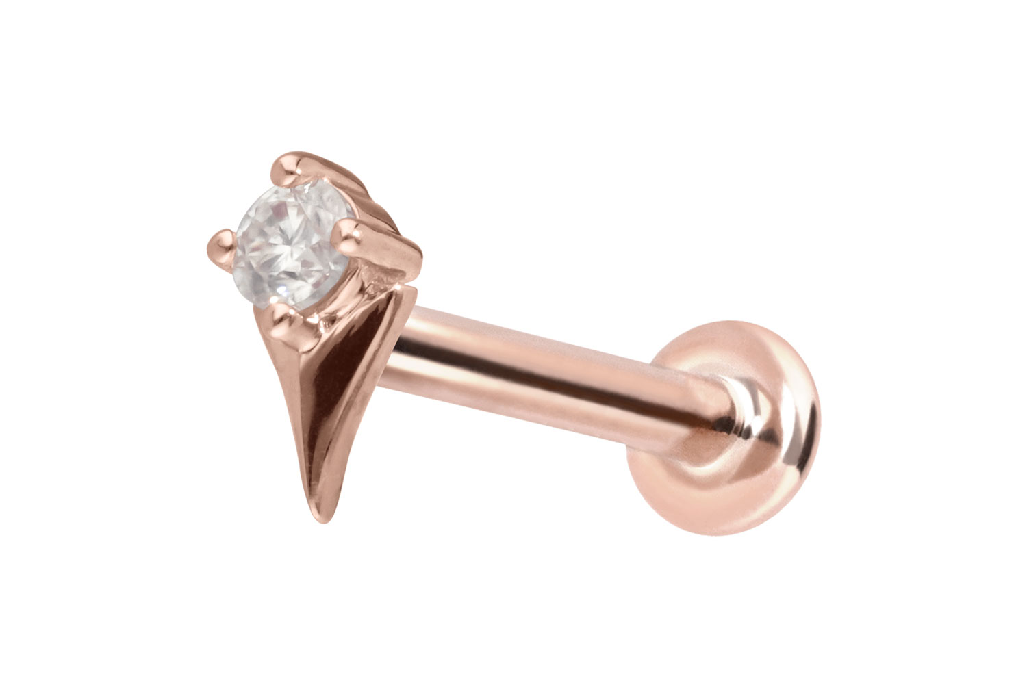 14 Karat Gold Labret Piercing mit Innengewinde MOISSANIT + PFEILSPITZE